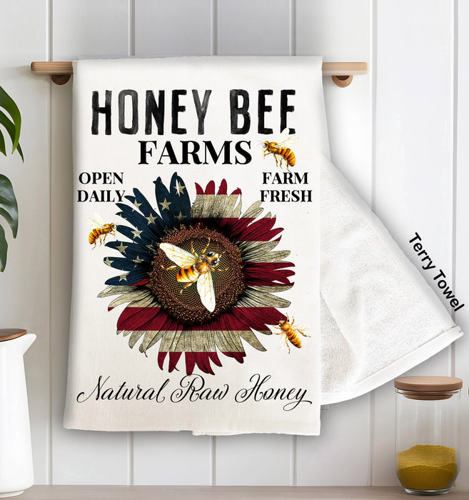 Honey Bee Patriotic Sunflower Terry Towel