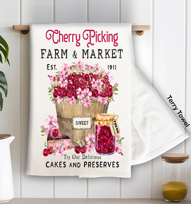 Farmer Market Sweet Cherries Kitchen Terry Cloth Towels