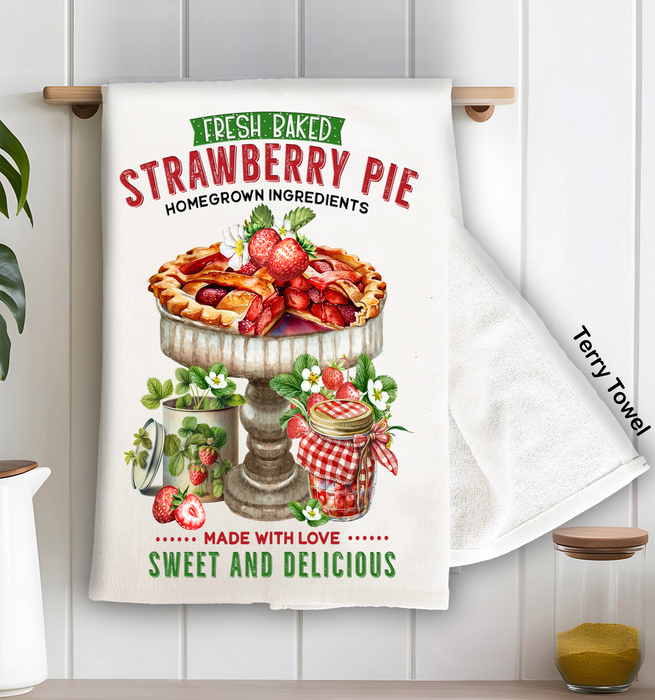 Country Fresh Baked Strawberry Pie Terry Cloth Towels