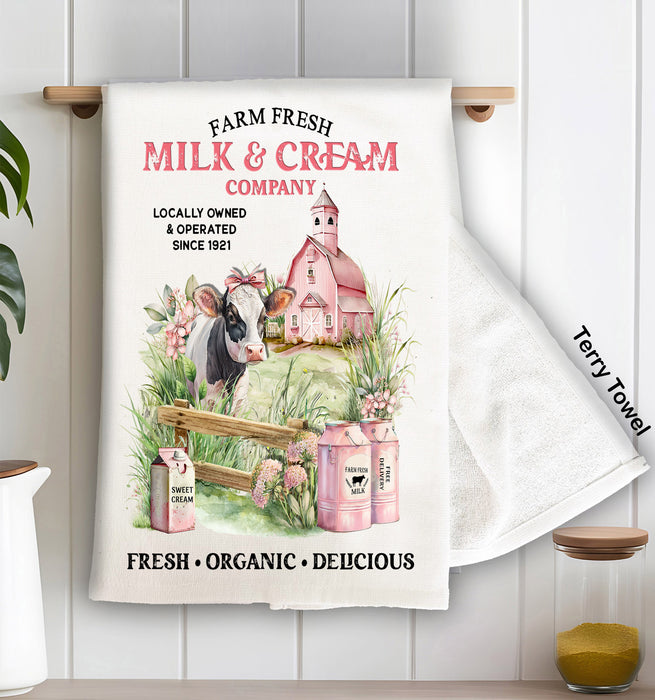 Country Farm Fresh Milk & Creamery Cow Terry Cloth Towels
