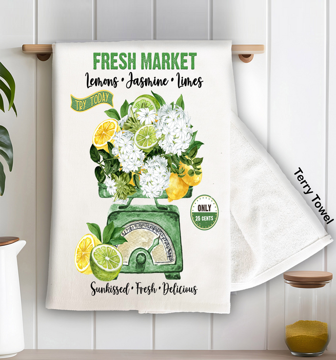 Fresh market Lemons Jasmine Limes Terry Cloth Towels