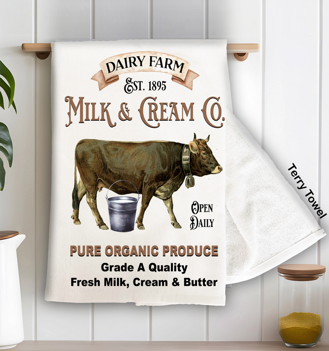Dairy Farm Milk Cream Cow Terry Cloth Towel