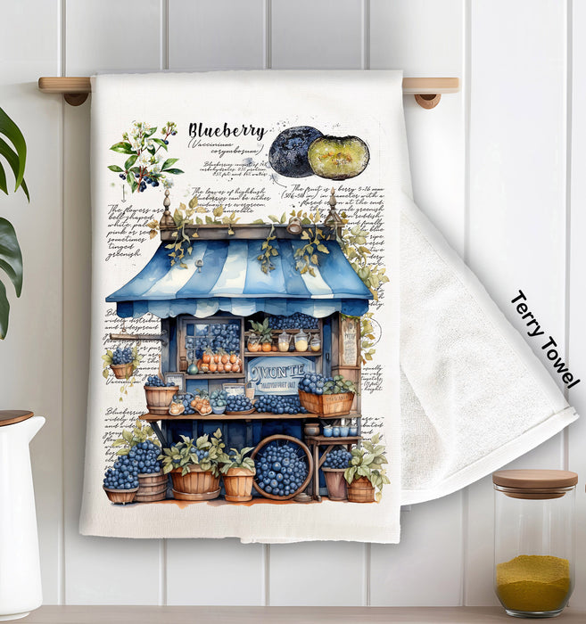 Vintage Blueberry Fruit Cart Market Terry Cloth Towel