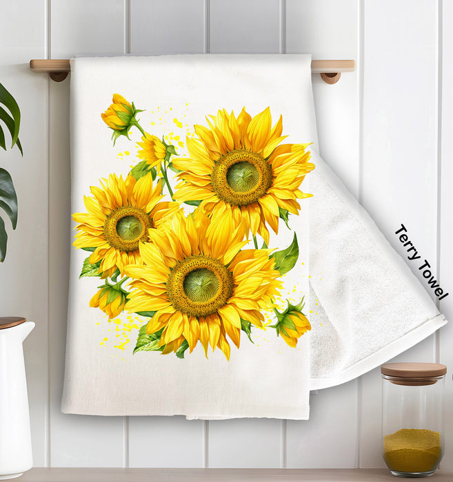 Spring Summer Yellow Sunflowers Terry Cloth Towel