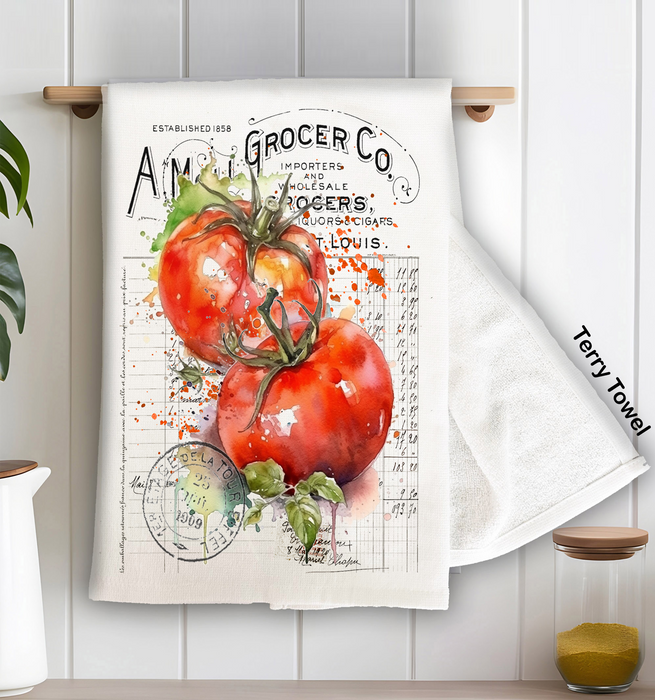 Vintage Farmhouse Tomatoes Vegetables Terry Cloth Towel