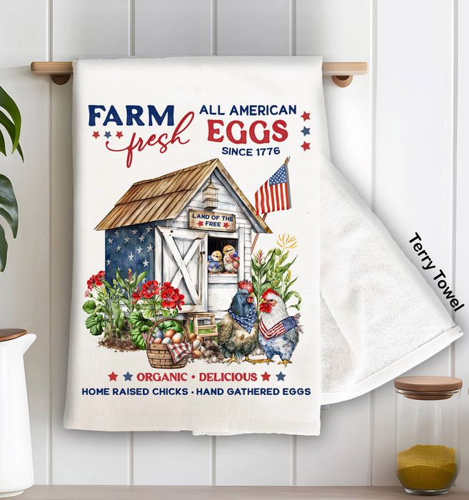 Farmhouse 4th of July Patriotic Chicken Coop Terry Towel