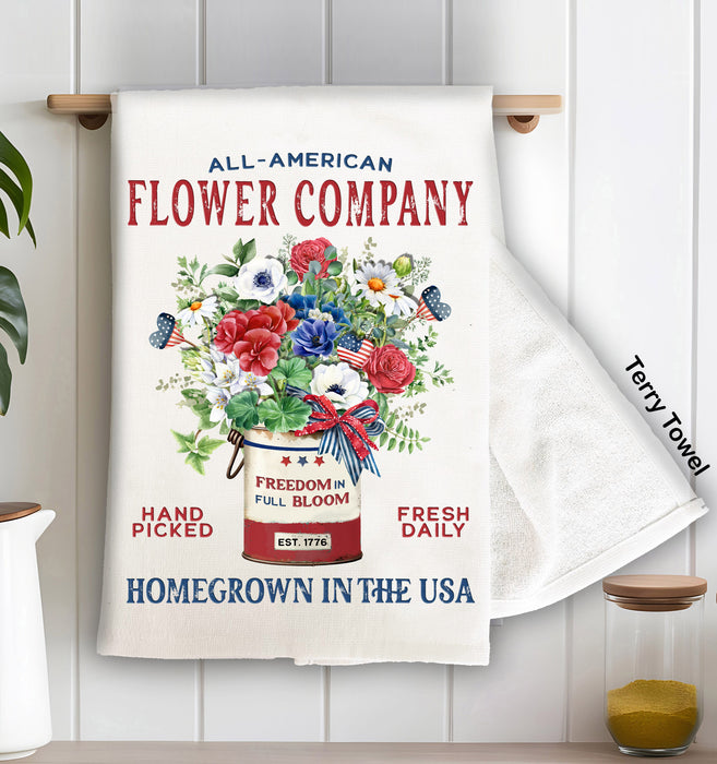 Farmhouse 4th of July Patriotic Flowers Terry Towel