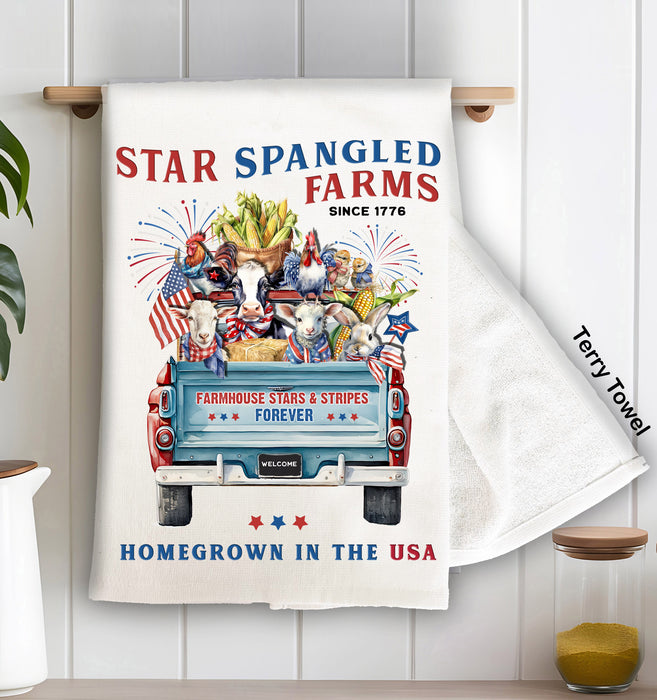 Country 4th of July Patriotic Farm Animals Terry Towel