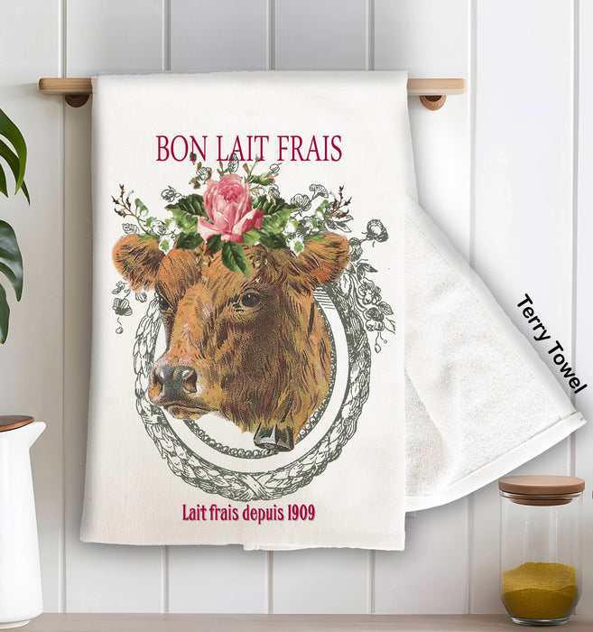 Country Vintage French Farm Cow Terry Towel