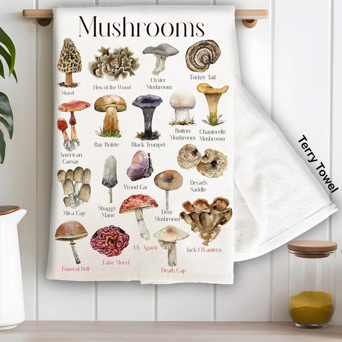 Vintage Mushrooms Variety Kitchen Terry Towel