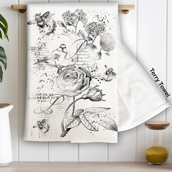 Vintage Shabby Chic Birds & Bees Kitchen Terry Towel