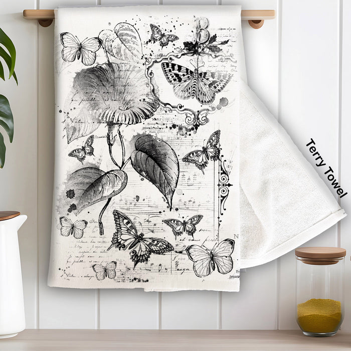 Vintage Shabby Chic Butterfly Kitchen Terry Towel