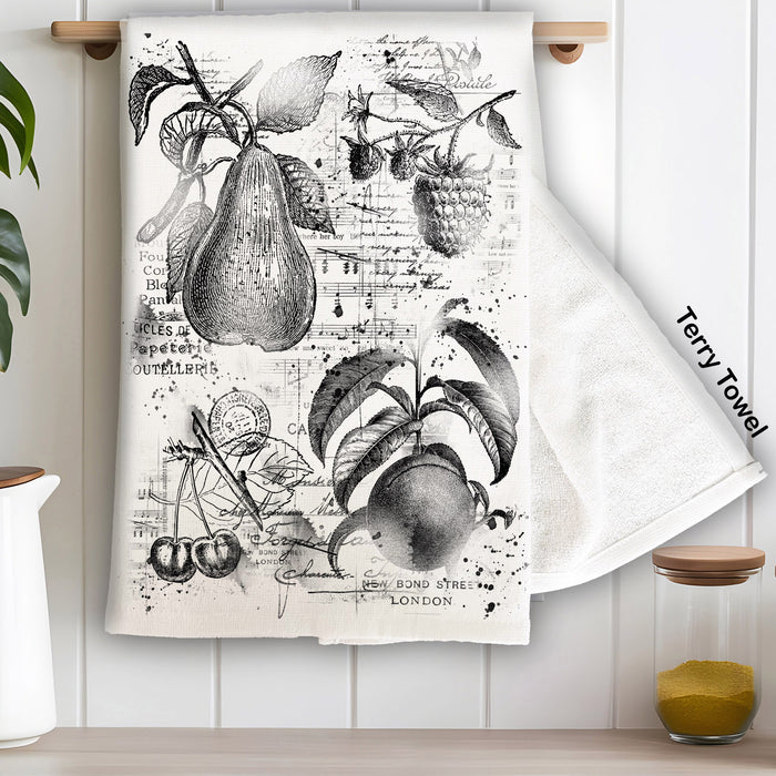 Vintage Shabby Fruits Pears, Cherries Kitchen Terry Towel
