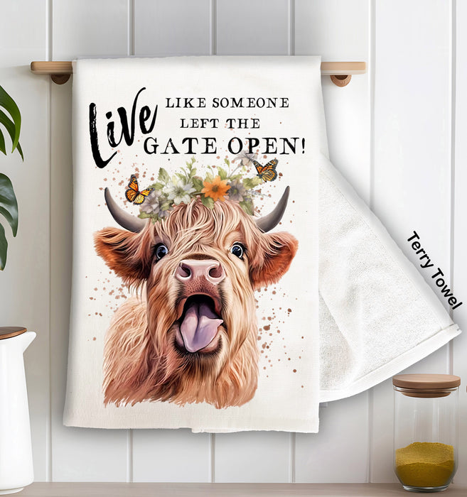 Highland Cow Life Life Gate Open Terry Cloth Towel