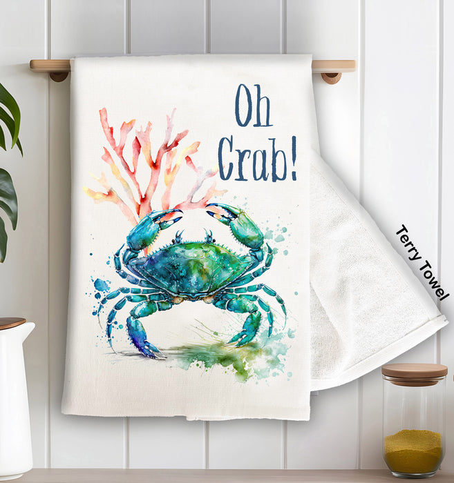 Coastal Beach Oh Crab Blue Crab Terry Cloth Towel