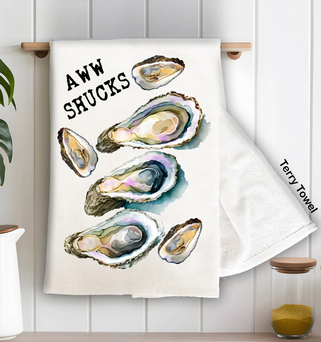 Oysters Aw Shucks Coastal Beach Terry Cloth Towel