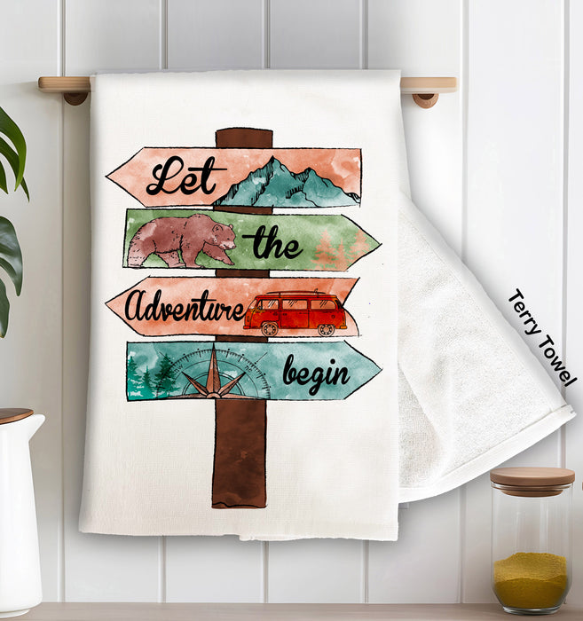 Let Adventure Begin camping hiking traveling Cotton Terry Towel