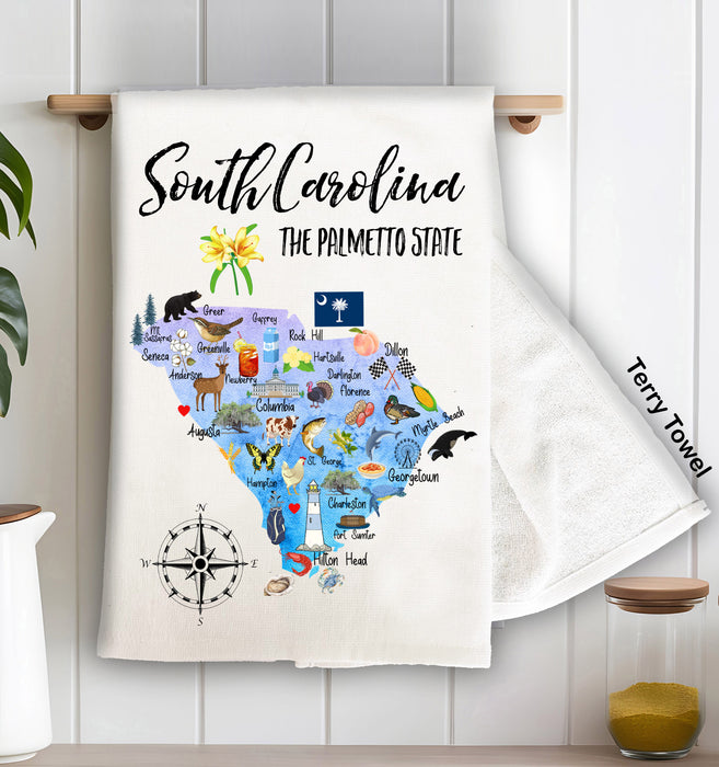 South Carolina State Map Souvenir Kitchen Terry Cloth Towel