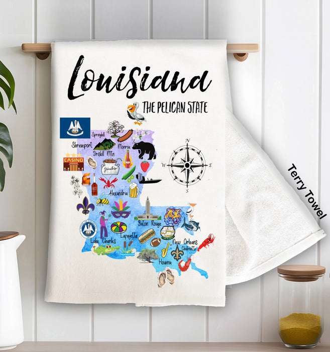 Louisiana State Map Souvenir Kitchen Terry Cloth Towel