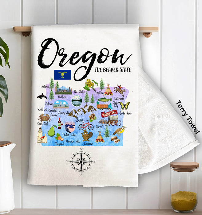 Oregon State Map Souvenir  Terry Cloth Towel