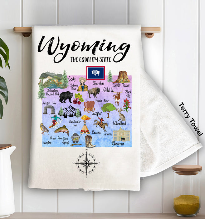 Wyoming State Map Souvenir  Terry Cloth Towel