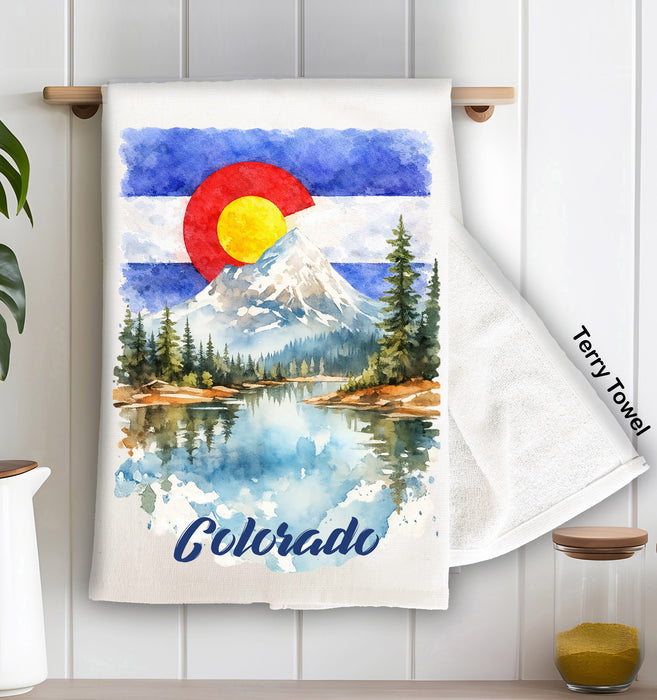 Colorado Mountain Scene State Flag Kitchen Terry Towel