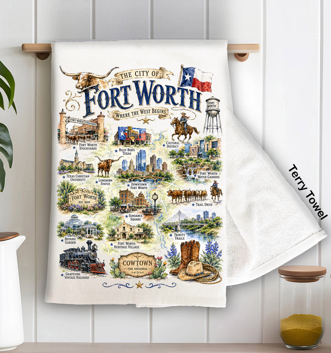 Fort Worth Texas Landmark Souvenir Kitchen Terry Towel