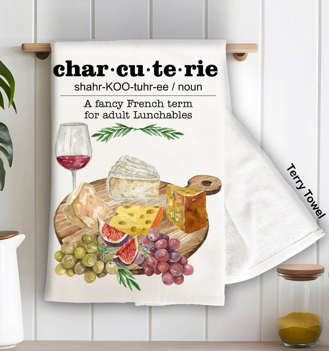 Charcuterie Board Cheese and Wine Cotton Terry Towels