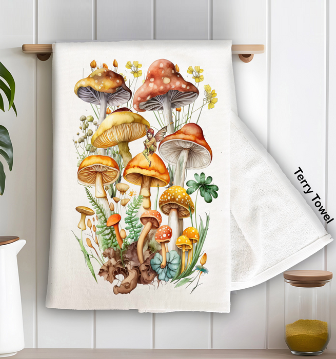 Vintage Mushrooms Botanicals Fairy Kitchen Terry Cloth Towel