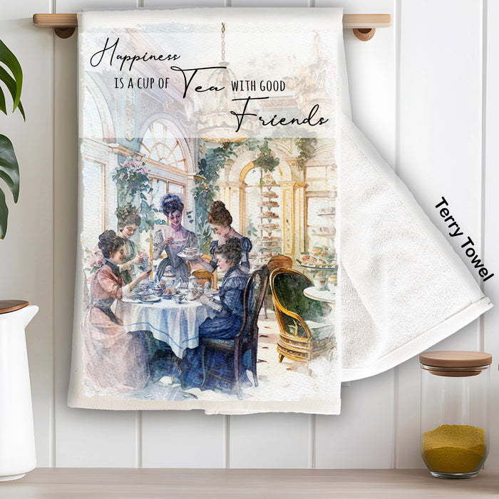 Victorian Happiness Tea with Friends Kitchen Terry Towel