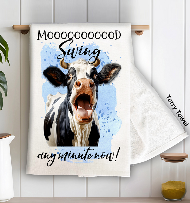 Mood Swing Any Minute Cow Funny Terry Cloth Towel