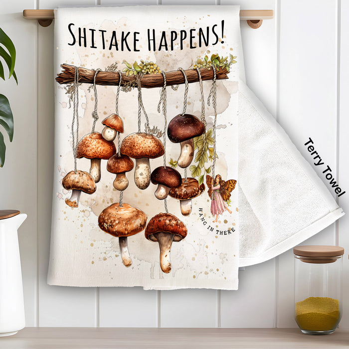 Shitake Happens Mushrooms Funny Kitchen Terry Towel