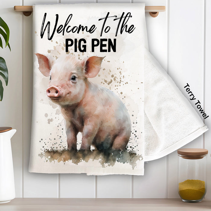 Welcome to the Pig Pen Piglet Kitchen Terry Towel
