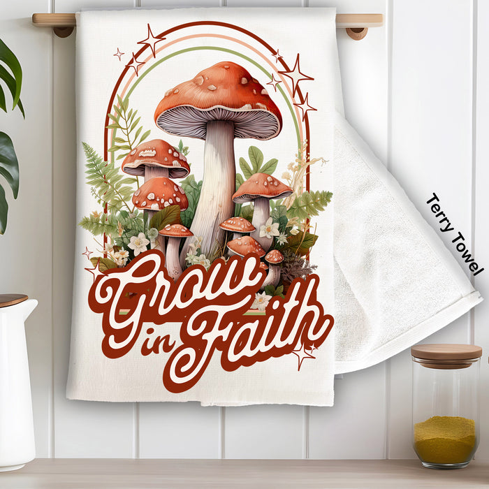 Grow in Faith Mushroom Spiritual Kitchen Terry Towel