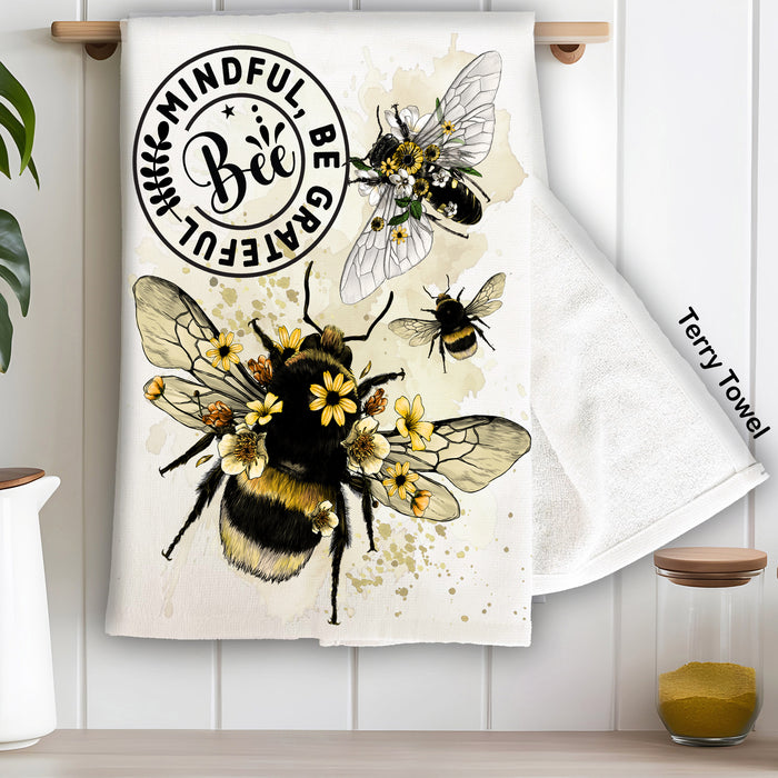 Bee Mindful Be Grateful Spiritual Kitchen Terry Towel
