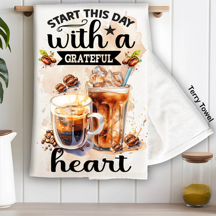 Start this Day Grateful Coffee Spiritual Kitchen Terry Towel