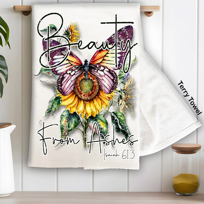 Beauty from Ashes Butterfly Spiritual Kitchen Terry Towel