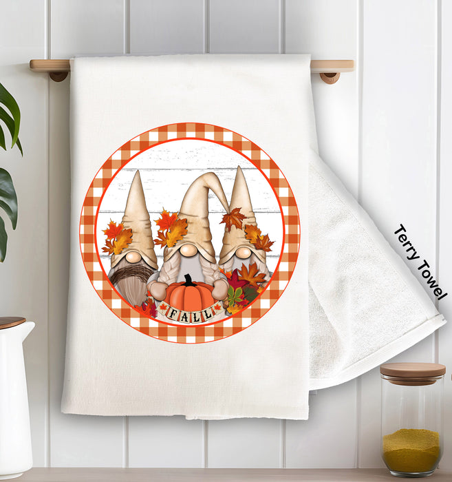 Fall Autumn Gnome Pumpkins Cotton Terry Towels