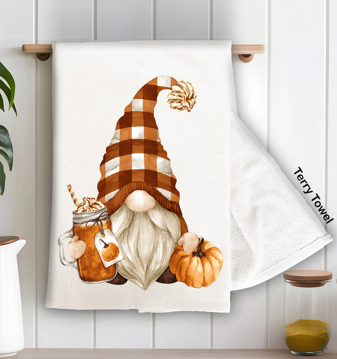 Fall Autumn Gnome Pumpkin Spice  Cotton Terry Towels