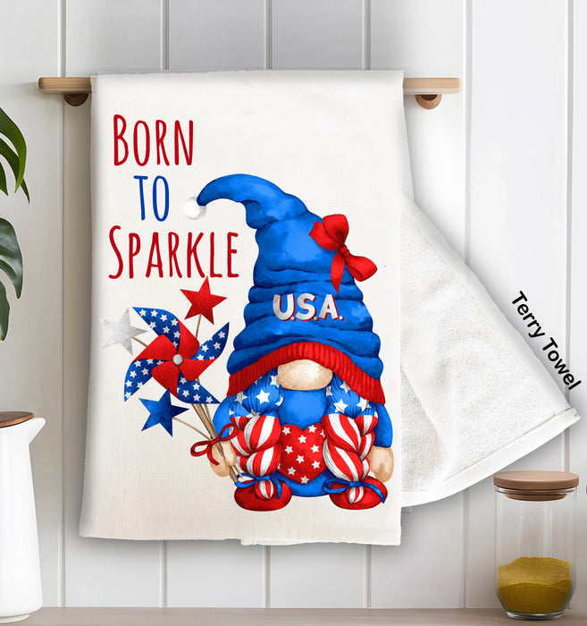 4th of July Gnome Born to Sparkle  Terry Towel