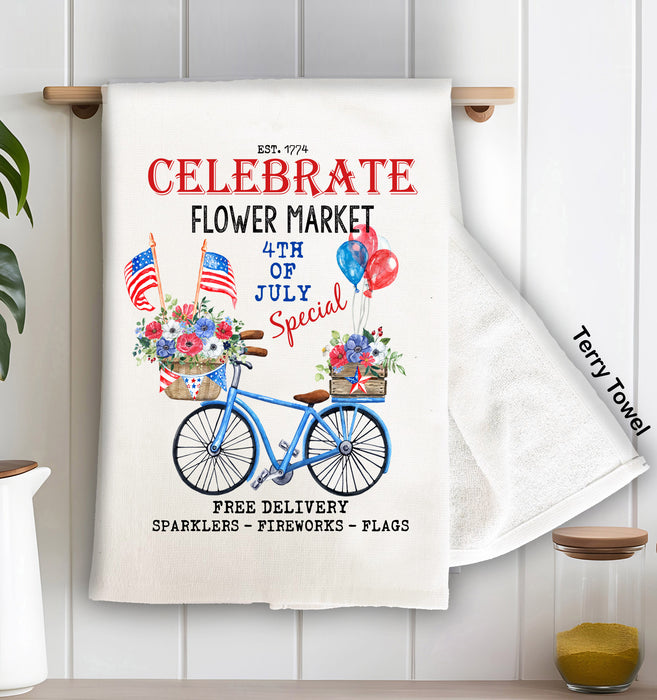 4th of July Flower Market Bicycle Terry Towel