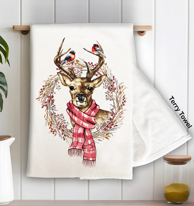Christmas Reindeer Holiday Cotton Terry Towels Kitchen