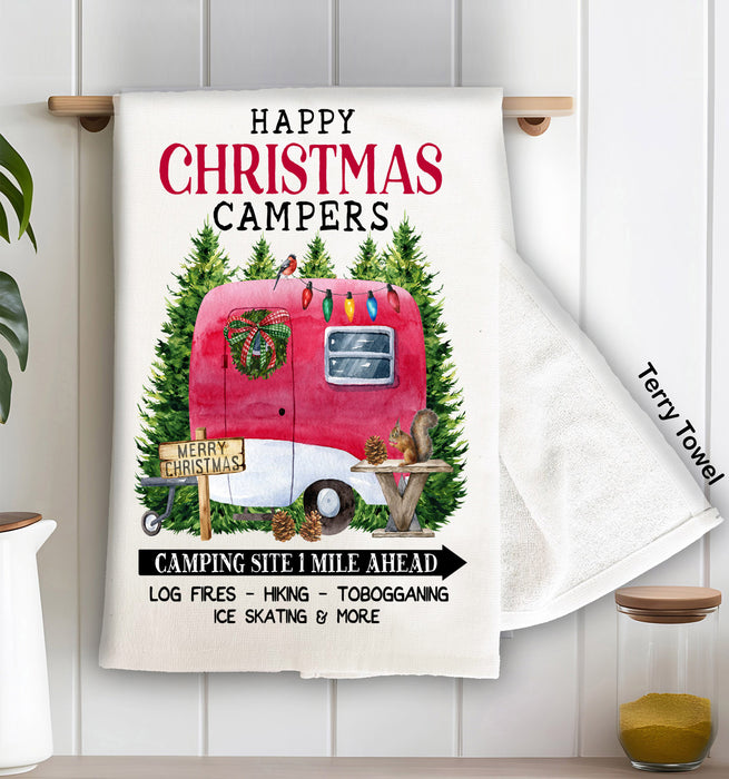 Happy Christmas Camper Trailer Kitchen Terry Towel