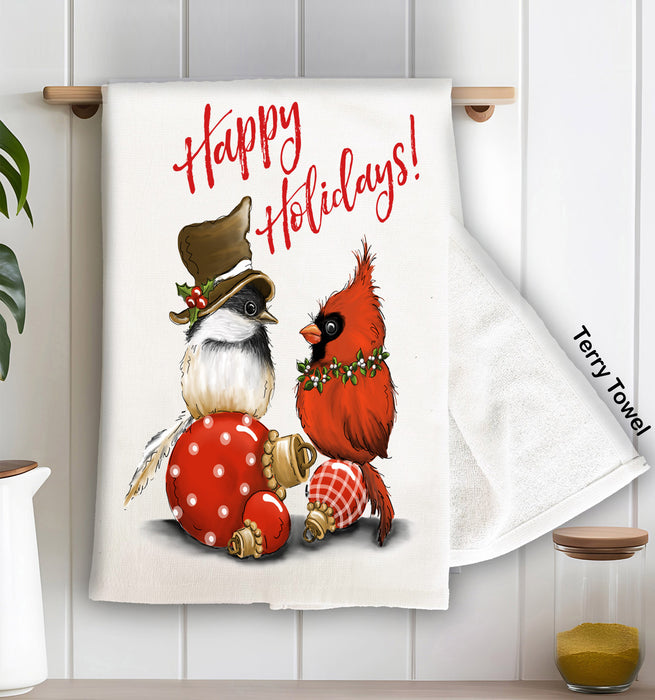 Christmas Birds Cardinal Cotton Terry Cloth Towels