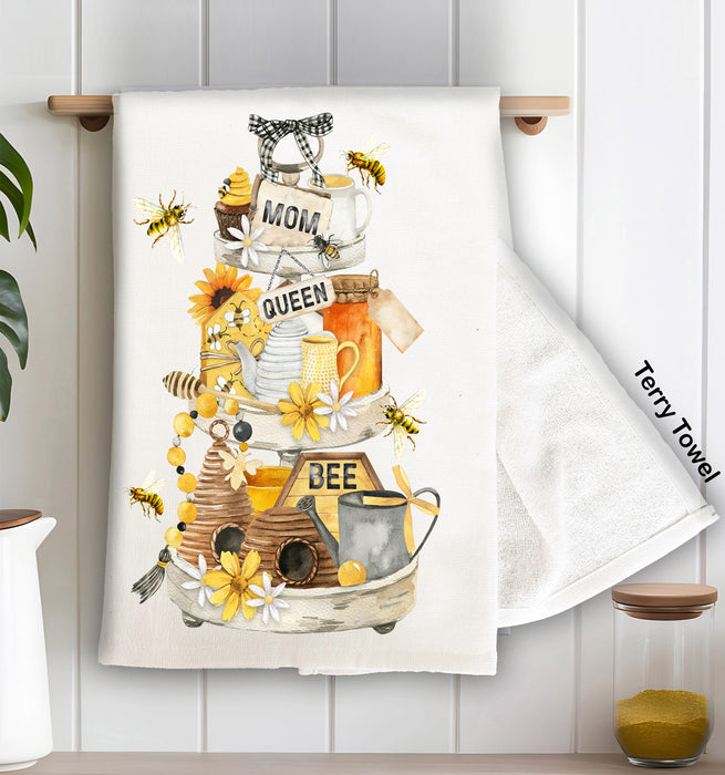 Mom Mother Queen Bee Honey Flowers Kitchen Terry Cloth Towel