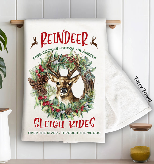 Christmas Reindeer Sleigh Rides Terry Cloth Towel