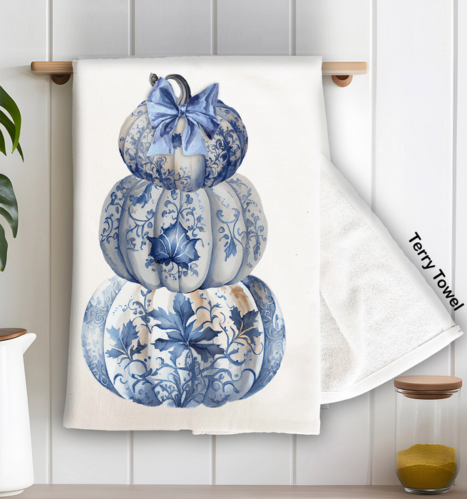 Autumn Stacked Chinoiserie Pumpkins Terry Cloth Towel