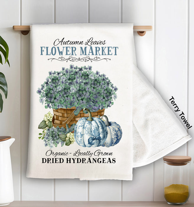 Autumn Blue White Pumpkins Hydrengeas Terry Cloth Towel