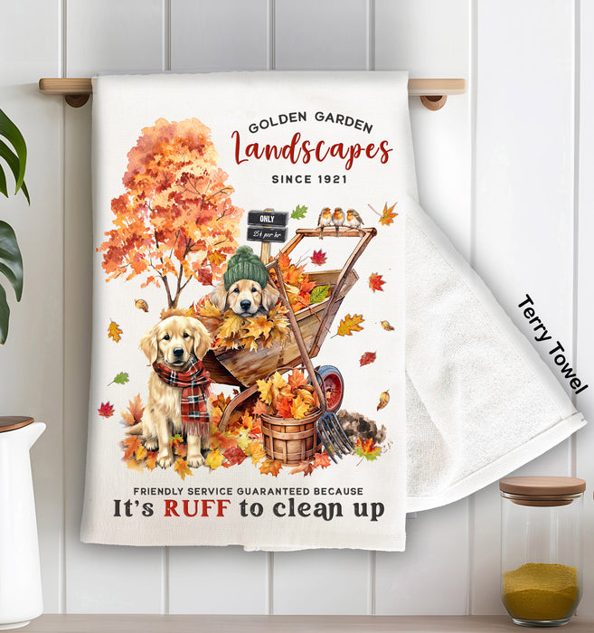 Autumn Fall Golden Retriever Gardens Terry Towel