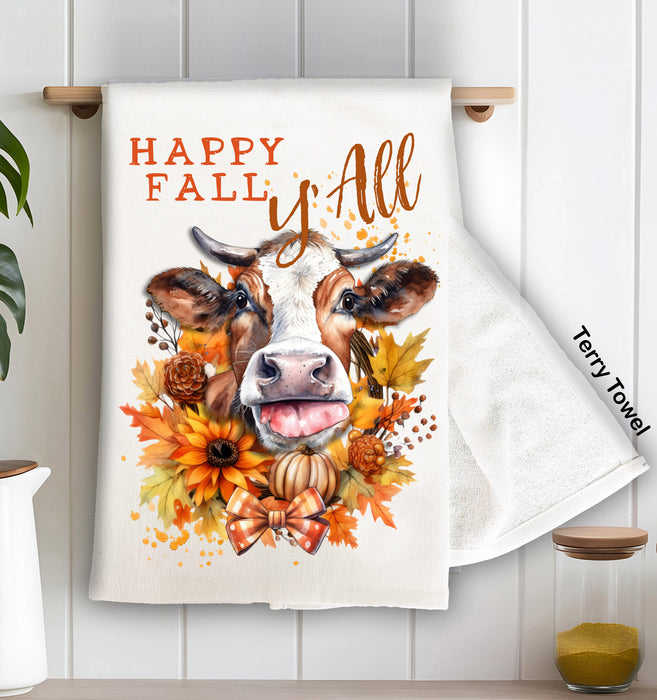 Autumn Happy Fall Y'All Cow Terry Towel